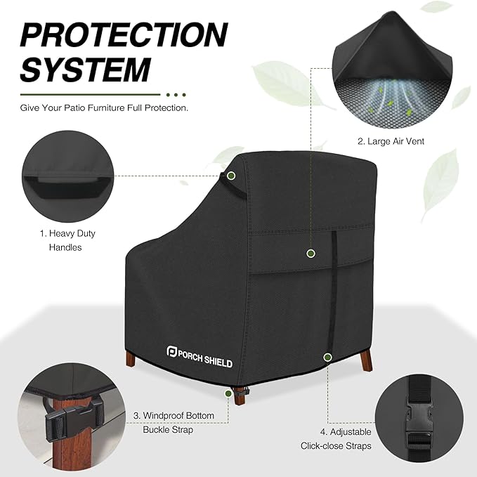 Porch Shield Patio Chair Covers -Waterproof Outdoor Lounge Deep Seat Lawn Chair Cover 2 Pack - 30W x 33D x 34H inch, Black