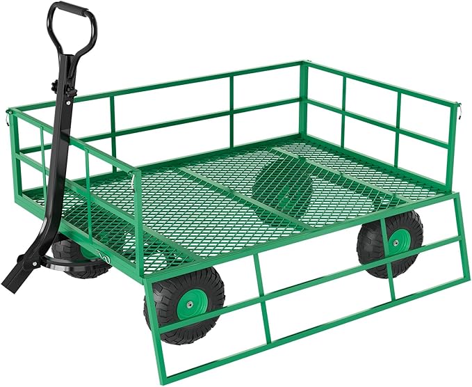 GarveeLife Heavy Duty Steel Garden Cart 1200 LBS Capacity 3 in 1 Pullable Garden Wagon with 13 in Wheels for Gardening Soil, Tools, and Plant Transport