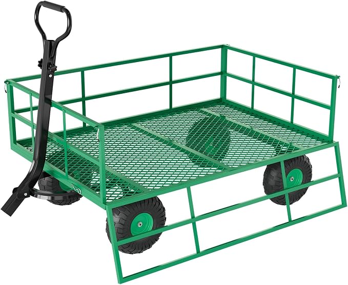 Heavy Duty Steel Garden Cart for Gardening Soil, Tools, and Plant Transport