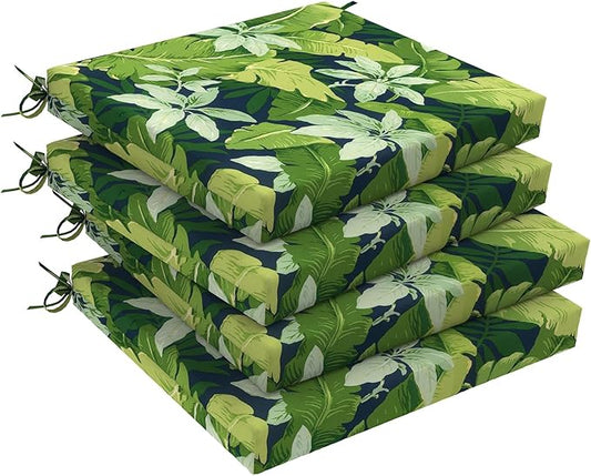 DYTXIII Set of 4 Outdoor Chair Cushions, Water Resistant 18.5"x16"x2" Square Seat Cushion for Patio Dining Chairs, High-Density Replacement Pads for Indoor Outdoor Furniture - Jungle Leaves