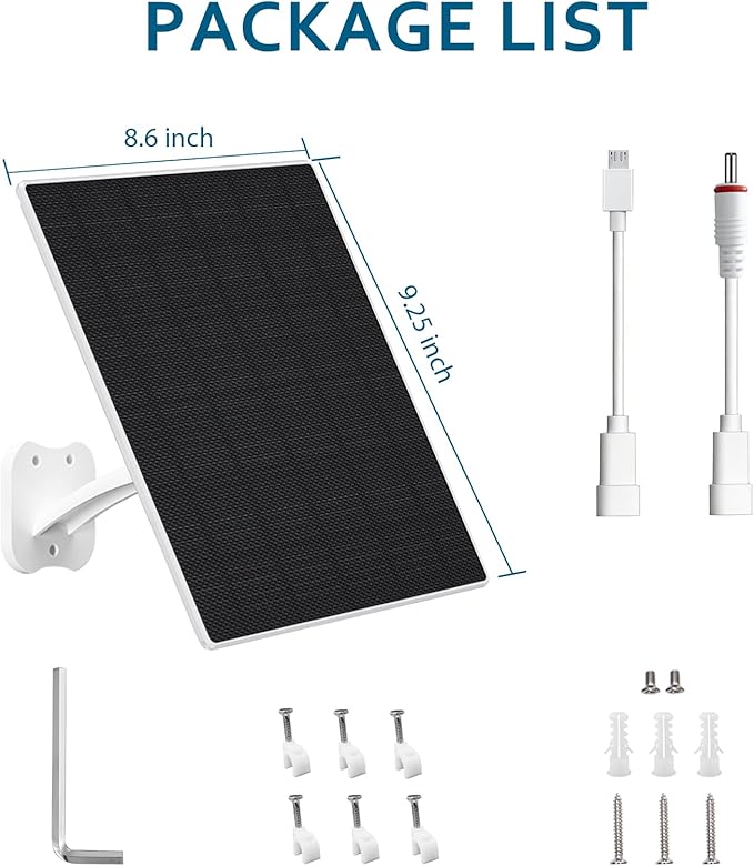 Zivif 10W Solar Panel for Security Cameras, Solar Panel Charger Camera with USB-C Cable, DC 5.5x2.1mm & Micro USB Port, IP66 Waterproof with Adjustable Mount, 7.2FT Cable