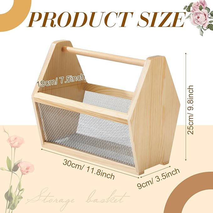 Colingmill Garden Harvest Basket Large Vegetable Garden Harvesting Basket Veggie 12 x 10 x 7.5 Inch Mesh Gardening Hod with Wood Handle for Flower Fruit Gathering Supply Gift for Mom Women Gardener