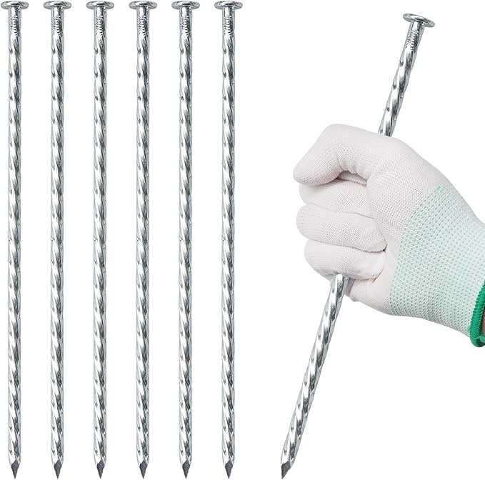 10 Inch Galvanized Landscape Stakes 32 Pack Heavy Duty Metal Spiral Anchoring Spikes Garden Nails for Paver Edging, Camping Tent, Weed Barrier, Artificial Turf, Carpentry and More