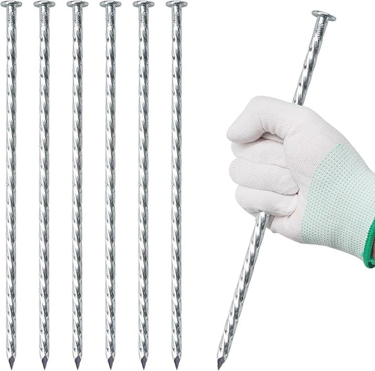 10 Inch Galvanized Landscape Stakes 32 Pack Heavy Duty Metal Spiral Anchoring Spikes Garden Nails for Paver Edging, Camping Tent, Weed Barrier, Artificial Turf, Carpentry and More