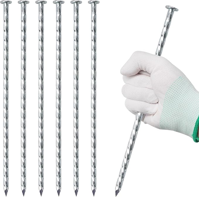10 Inch Galvanized Landscape Stakes 50 Pack Heavy Duty Metal Anchoring Spikes Garden Nails for Paver Edging, Camping Tent, Weed Barrier, Artificial Turf, Carpentry and More