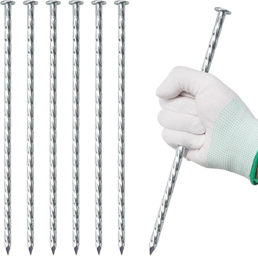 10 Inch Galvanized Landscape Stakes 50 Pack Heavy Duty Metal Anchoring Spikes Garden Nails for Paver Edging, Camping Tent, Weed Barrier, Artificial Turf, Carpentry and More