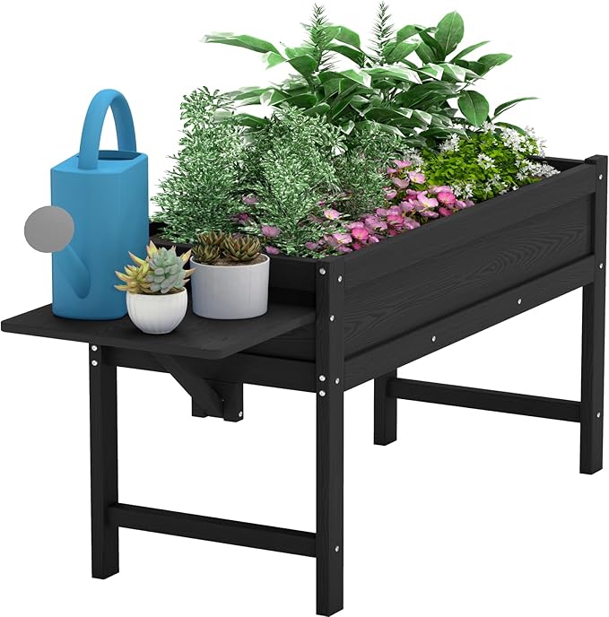HDPE Raised Garden Bed with Legs, 49x21x27in All-Weather Heavy Duty Planter Box, Outdoor Elevated Garden Bed for Seeds, Herb, Flower, Vegetable (Black)