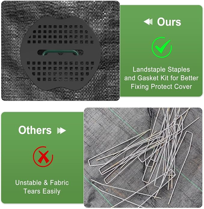 Landscape Staples 6Inch 200pcs Garden Stakes + 200pcs Gasket, Lawn Pins with Spray Coating Craft,11Gauge Anti-Rust Ground Yard Spikes Anchoring for Outdoor Tents Irrigation Hoses (Green)