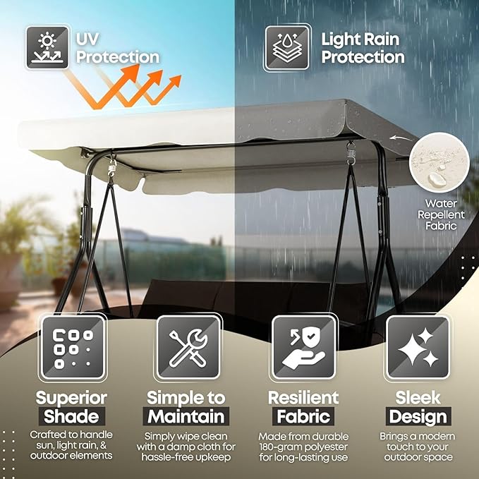 Flexzion Replacement Canopy for Outdoor Swing - 75" x 52" / 1.90m x 1.32m 2 Seat Bench Glider Swings Shade Fabric UV Weather Waterproof for Outdoor Garden Patio Yard Park Porch Seat Furniture, White