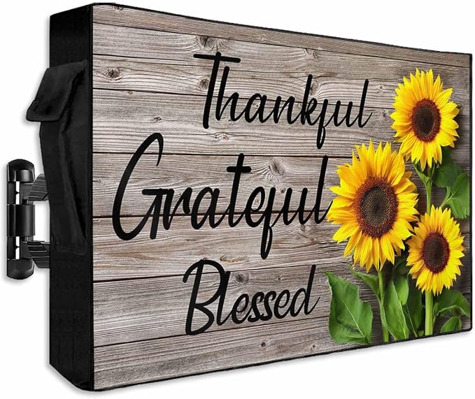 Rustic Wood Plank Outdoor TV Cover Fit TV Size 70-75", Weatherproof and Waterproof TV Oxford Cloths Cover for Outside, Blooming Sunflower Primitive Country TV Enclosure/TV Display Protectors