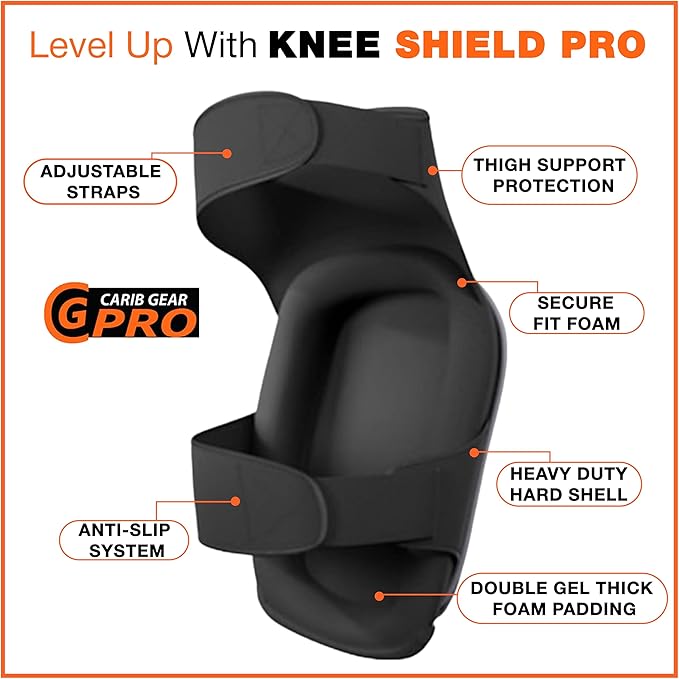 CARIB GEAR PRO Men's Professional Construction Knee Pad for Work - Heavy Duty Pad, Extra Thick Gel & Foam Cushion for Gardening Flooring & Cleaning Non-slip Waterproof Material - One Size - Black