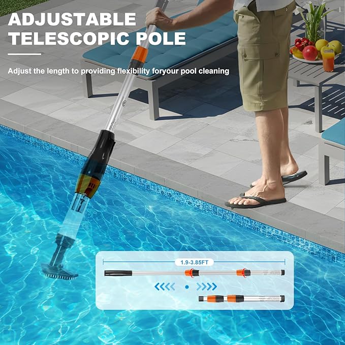 4 in 1 Cordless Rechargeable Small Pool Vacuum spa hot tub 90 Mins Running Time, 12 Gallons/Min Powerful Suction (Black Orange)