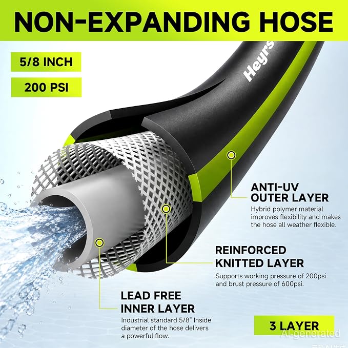 Garden Hose 25ft x 5/8", NON-EXPANDABLE Water Hose Heavy Duty, Flexible, Lightweight, Kink Resistant & Outside Hybrid Hose, Male to Female Fittings