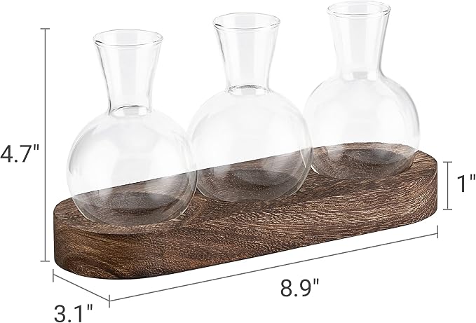 Mkono Plant Propagation Tubes, 3 Tiered Wall Hanging Terrarium with Wooden Stand Flower Vase Glass Planter Stations for Hydroponic Home Garden Office Decor Plant Lover Gift
