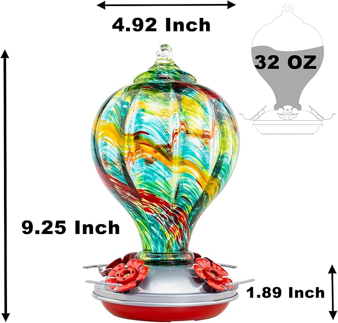 Muse Garden Hummingbird Feeders Blown Glass Hummingbird Feeder, Garden Backyard Decor for Outside, 32OZ, Rainbow Spirit | Muse Garden Hummingbird Feeders Blown Glass Hummingbird Feeder, Garden Backyard Decor for Outside, 32OZ, Rainbow Spirit