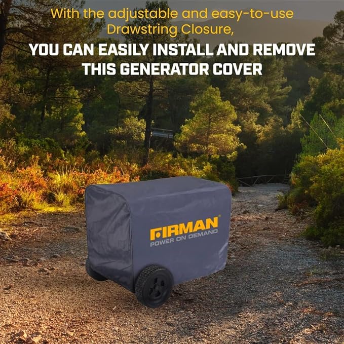 FIRMAN 1009 Large Portable Generator Cover, Heavy Duty Waterproof Vinyl, Double Insulated Protection for Generators 5000 Watts and above, with Drawstring Closure and Secure Pull Cord