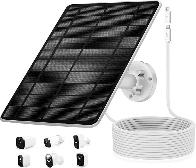 Solar Panel Security Camera Compatitable with Ring Solar Spotlight Cam/Pro/Plus Battery,IP66 Waterproof, Type C and USB Port,9.8ft Cable White