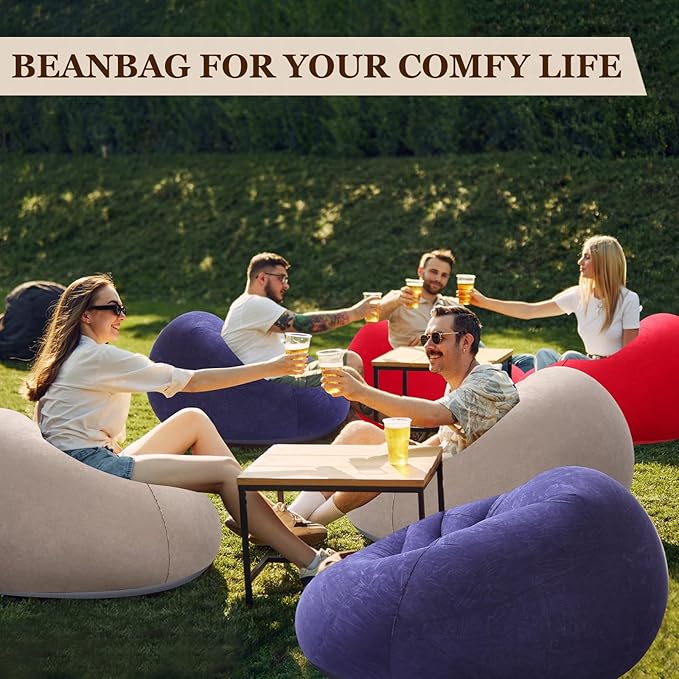 Realspring Inflatable Bean Bag Chairs Outdoor Blow up Camping Chairs Inflatable Lazy Sofa Folding Portable Bean Bag Loungers Couch for Movie Night(Coffee,Blue,Red,12 Pcs)