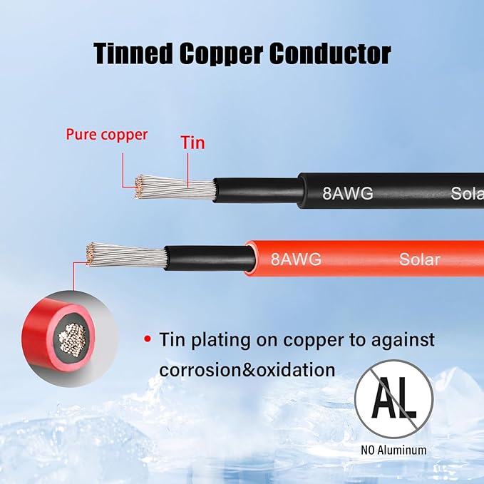 8 AWG Solar Cable 150FT Red + 150FT Black Tinned Copper Wire, 8 Gauge Solar Panel Wire for RV, Automotive, Trailer, Marine, Outdoors