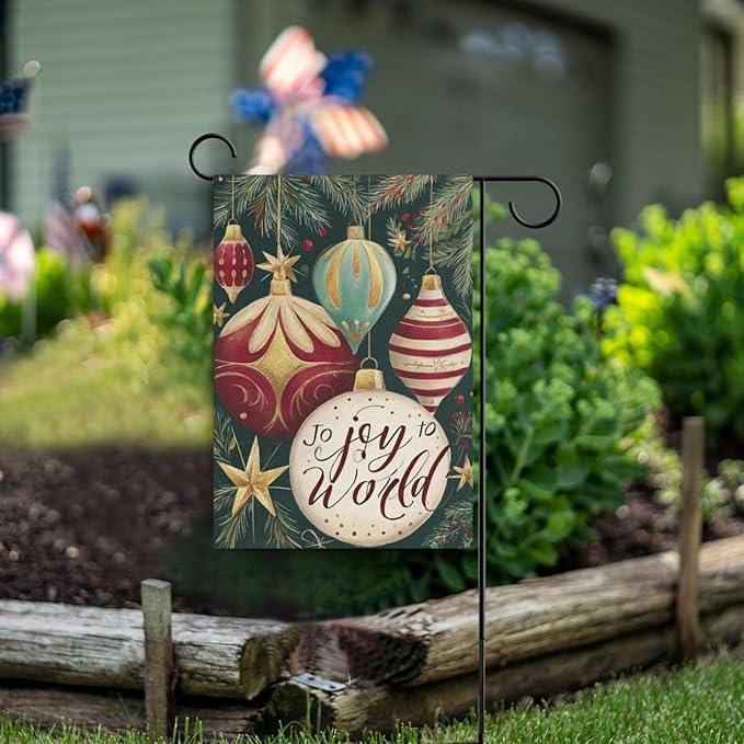 Pfrewn Christmas Winter Garden Flag 12x18 Double Sided Holly Ball Ornament Joy Small House Yard Flags Welcome Seasonal Outdoor Indoor Banner for Xmas Holiday Yard Home Decoration