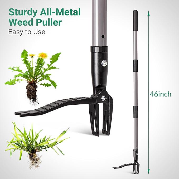 Suchtale Metal Weeder，Stand Up Weed Puller Tool with Long Handle – Heavy-Duty All-Metal Weeder with Upgraded Pincer Claw – Pull Weeds from the Root Without Bending, Pulling, or Kneeling