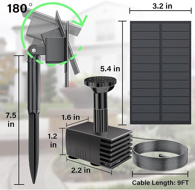 Biling 2W Solar Pond Aerator with Battery Backup, Solar Water Pump Outdoor, for BirdBath, Fish Pond Stock Tank