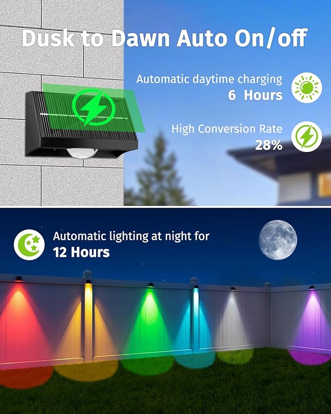 Solar Fence Lights Outdoor Waterproof High Brightness LED Spot Lens Deck Lights 7 Mode Warm & Cool White RGB Solar Powered Wall Lighting Decor for Outside Patio Step Backyard Railing Pool - 24 Pack