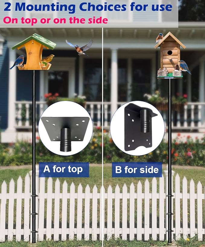 Garbuildman 105 Inch Bird Feeder Pole Kit, Heavy Duty Bird House Pole Set for Deck Fence or Patio Railing, Adjustable Universal Mounting Post Kit for Outdoors, Matte Black, 1 Pack