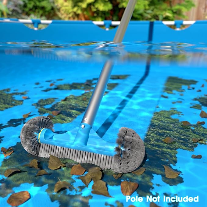 TidyMister 12.5'' Round End Pool Brush Head - Cleaning Wall & Tiles & Steps, Sturdy Nylon Bristles, Scrub Brush for Inground/Above Ground Pool, Spa, Hot Tub, No Pole
