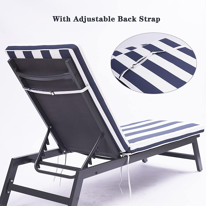 Only choice Outdoor Lounge Chair Cushions Patio Chaise Lounge Replacement Cushions Funiture Seat Cushions Chair Pads(Blue+White Stripes-1 pcs)