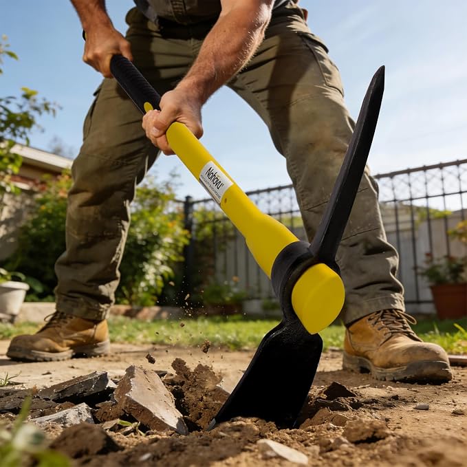 Nohovu Pickaxe with Shock Absorbing Fiberglass Handle, Heavy Duty Forged Steel Pick Axe for Digging, 36 Inches (406SB)