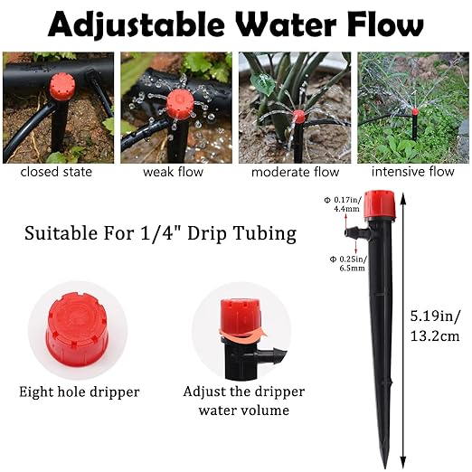 100FT 1/4" Drip Irrigation System Kit, Automatic Watering System, DIY Automatic Irrigation Equipment Set for Greenhouse, Garden, Yard, Lawn