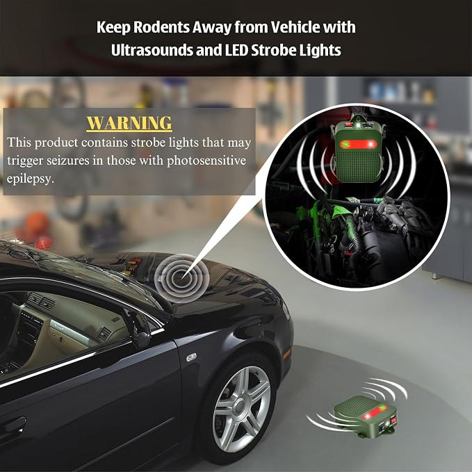 Mouse Repellent Battery Operated Ultrasonic Rodent Repellent for Car Engine Get Rid of Mice Rats from Attic Garage Vehicle Indoor Under Hood Rodent Repeller Pack of 2