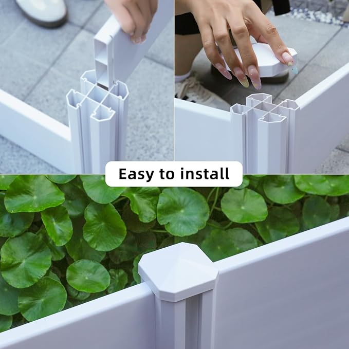 4'x4'x12 White Vinyl Raised Garden Bed Kit | Screwless Modular Planter Box | Outdoor Above Ground Bed for Vegetables, Herbs, Flowers & Whelping Pen