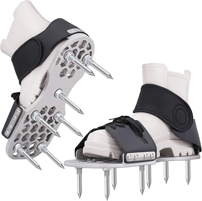 Aerator Shoes, Lawn Aerator Shoes for Grass with Thickened Metal Base, Longer Steel Spike, Aeration Shoes for Lawn with Adjustable Straps, Fully Assembled Aerating Shoes for Lawn Yard - Black