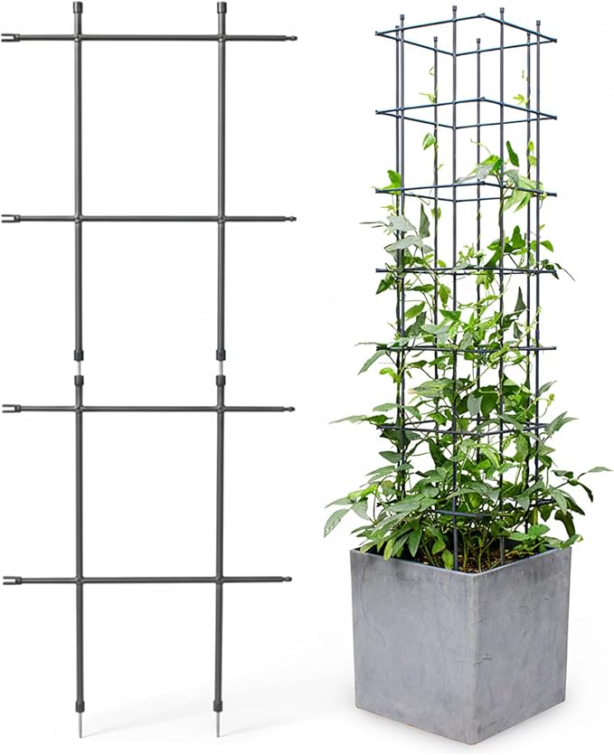 DAIM Multi Link Trellis Plant Support Garden Trellis for Climbing Plants Outdoor Plant Supports for Indoor Plants Stackable Fence Tower Modular L or V-Shape for Balconies & Gardens, Gray, 16 Pieces