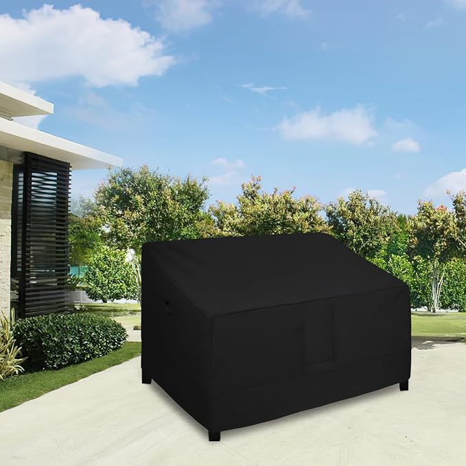 Easy-Going Heavy Duty Outdoor Loveseat Couch Cover, Waterproof Windproof Patio Furniture Sofa Cover with Air Vent (58Wx40Dx31H inch, Black)
