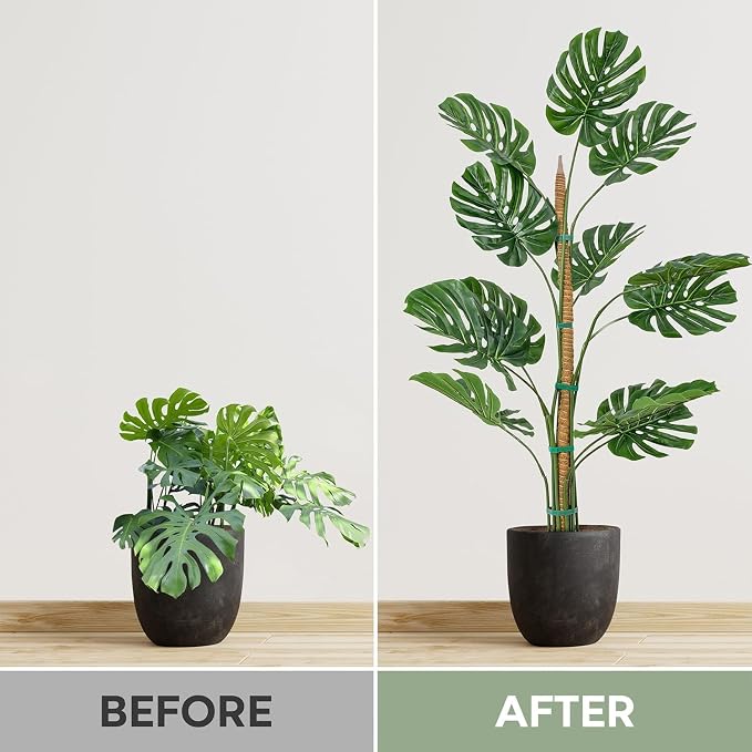 3 Pack 48'' Bendable Moss Pole with Rust-Free Aluminum Core, Sturdy Plant Support Stakes & Jute Rope, Tall Indoor Trellis Sticks for Climbing Houseplants Monstera