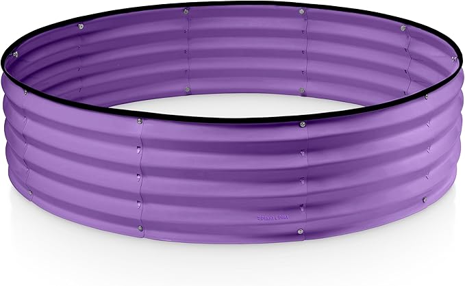 Plant & Plot Round Galvanized Raised Garden Bed // 4×4×1 ft Galvanized Raised Garden Beds Outdoor for Gardening, Vegetables, Flowers // Patented Tool-Free Design Round Planter (Purple)