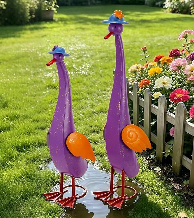 22" Duck Garden Statue Set of 2 Metal Ducks | Outdoor Decor Porch Animal Figurine Yard Art Sculptures Rustproof Lawn Ornament for Outside Patio Backyard Decorations