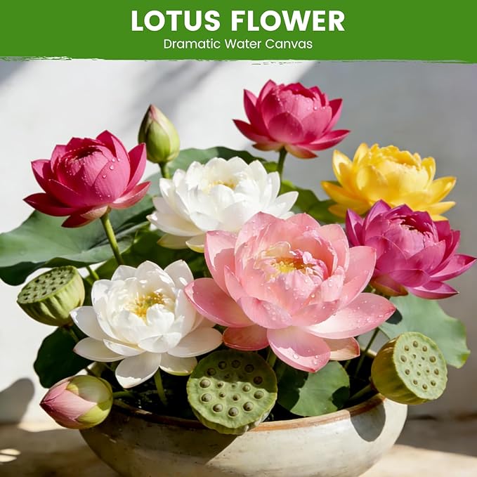 30 PCS Lotus Seeds for Planting in Water - Mixed Color Bowl Lotus Seeds, Non-GMO Aquatic Plant Water Lily Seeds for Indoor Bonsai, Outdoor Ponds & Garden