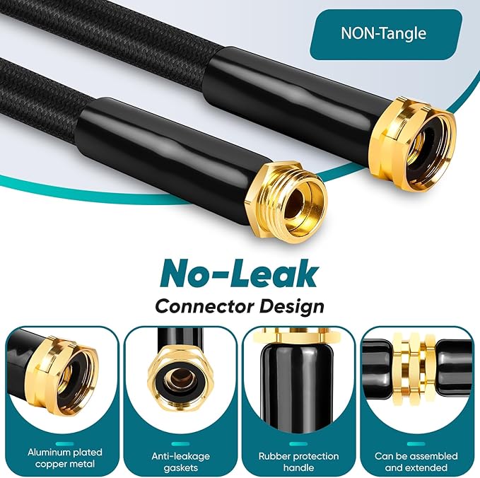 Garden Hose 100FT Non-Expanding, Lightweight Hose With 10-Function Nozzle, Leak-Proof, No-Knot, Easy to Carry, Wear-Resistant, Sturdy 3/4GHT Flexible Water Hose for Yard Garden Outdoor