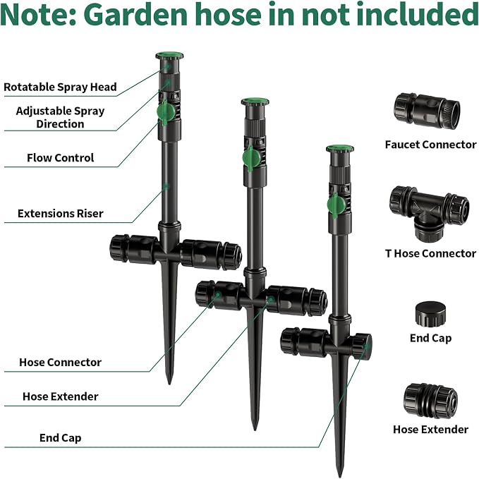 Flexible Sprinkler System, Above Ground DIY Irrigation Kit | Multi-Adjustable Lawn Sprinkler Set, Ideal for Plant and Flower Bed Watering (Garden Hose Not Included)