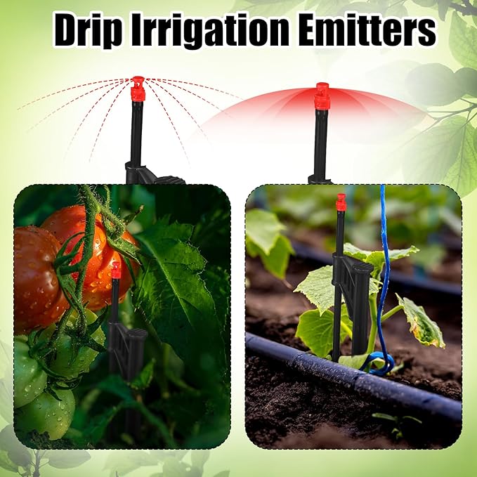 50 Pcs 12.8 Inch Drip Irrigation Stakes with 360 Degree Sprayer Emitters and Sprinkler Extension Riser for 1/4 Inch Drip Tubing Micro Sprinkler Heads Stakes for Garden Watering System, Red