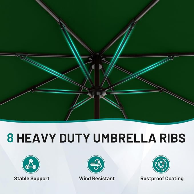 AreShark 12 FT Patio Umbrella for Outdoor, Outdoor Table Umbrella with Push Button Tilt and Crank, Outdoor Patio Umbrellas with 8 Sturdy Ribs, Patio Umbrellas for Market, Garden, Pool (Dark Green)