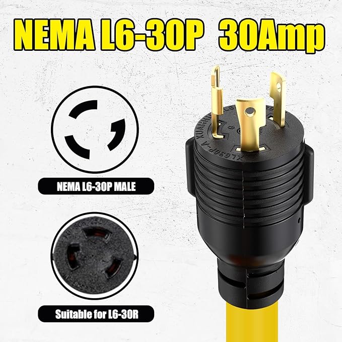 Tellegloww NEMA L6-30P to L14-30R 30 Amp Generator Adapter Cord, Generator Transfer Switch, House Inlet Box Adapter, STW 10 AWG/3C, 1ft, ETL Listed
