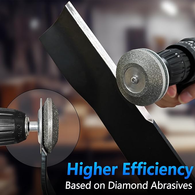Diamond Lawn Mower Blade Sharpener, All-Metal Construction, Universal Blade Sharpeners for Any Power Hand Drills (150 Grit)