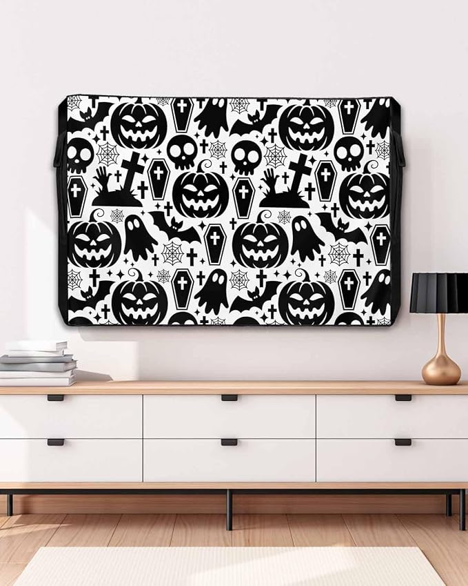 Outdoor TV Cover for Outside Flat Screen,Halloween Horror Skull Pumpkin Ghost,600D Thick Waterproof Weatherproof Outdoor TV Screen Protector with Zipper for 48 to 50 Inch Flat Screens
