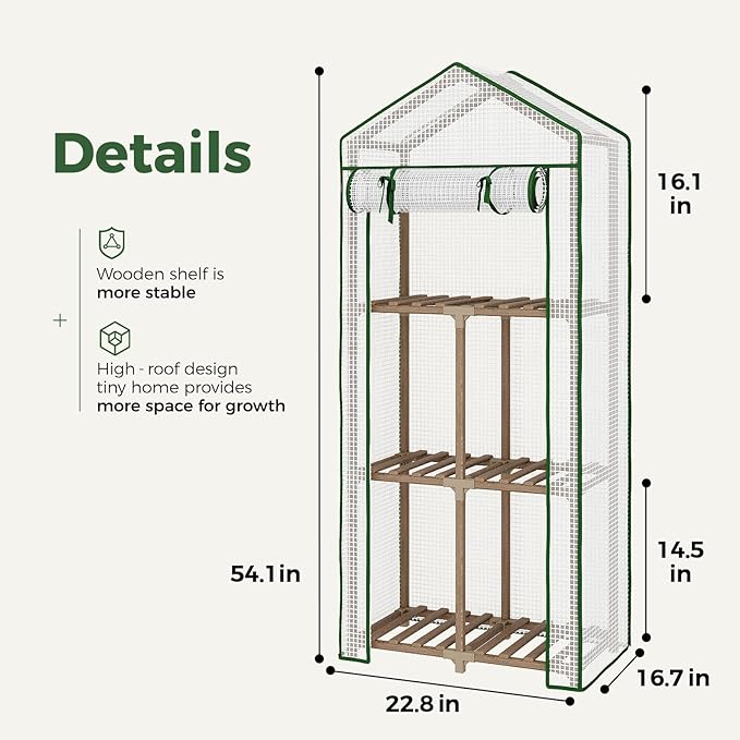 Bamworld Greenhouse for Outdoors Small Plant Green House 3-Tier Rack Stand Portable Greenhouses with Durable PE Cover for Seedling Ideal Gardening Gifts for Women Plants Lover
