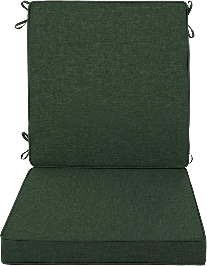 Outdoor Chair Cushions, Water-Resistant & Fade-Resistant, Patio Furniture Lawn Dining Chair Seat Replacement with Mid Back, Ties Zipper, Removable Cover, 18 x 16.5 Inch, Set of 1, Olive Green